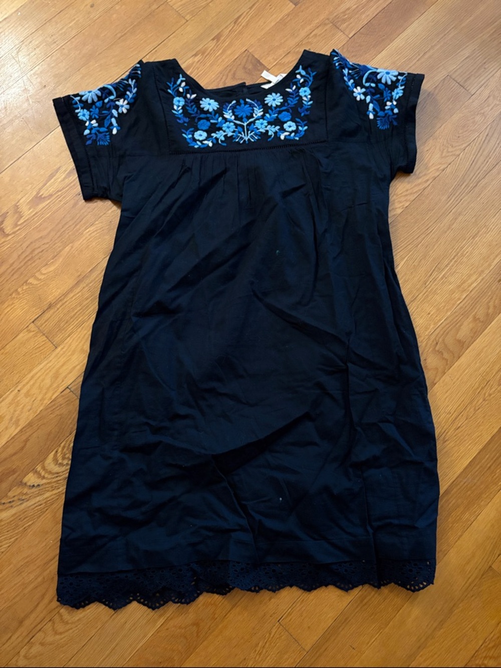 Rebecca Taylor Black Dress with Blue Floral Embroidery